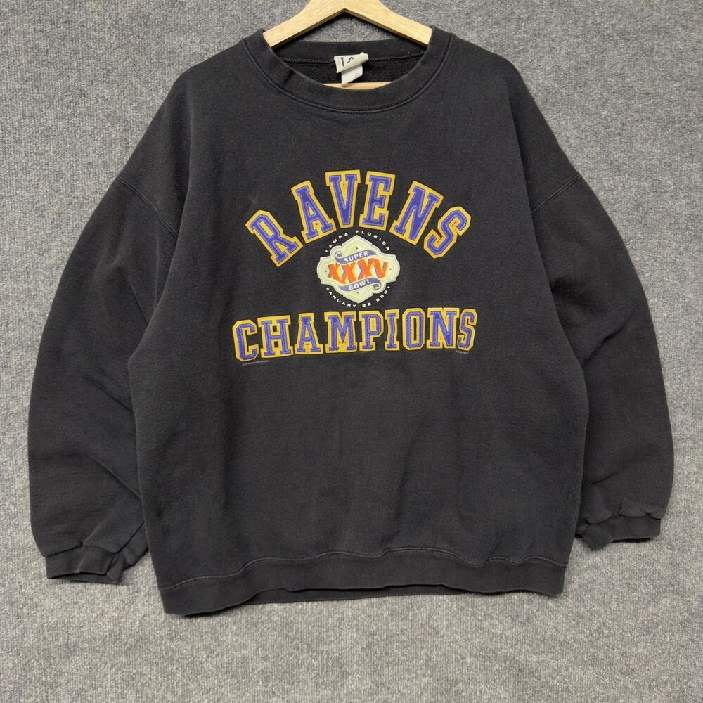 Vintage Baltimore Ravens Sweatshirt Mens XL Lee Sport Super Bowl XXXV 2001 NFL